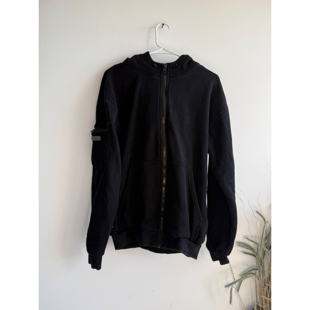 Comfrt Womens XS Black Full Zip Hoodie Oversized Utility Sleeve Logo Sweatshirt